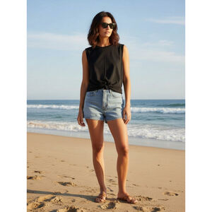 LOFT Front Knot Sleeveless Top Size L Black